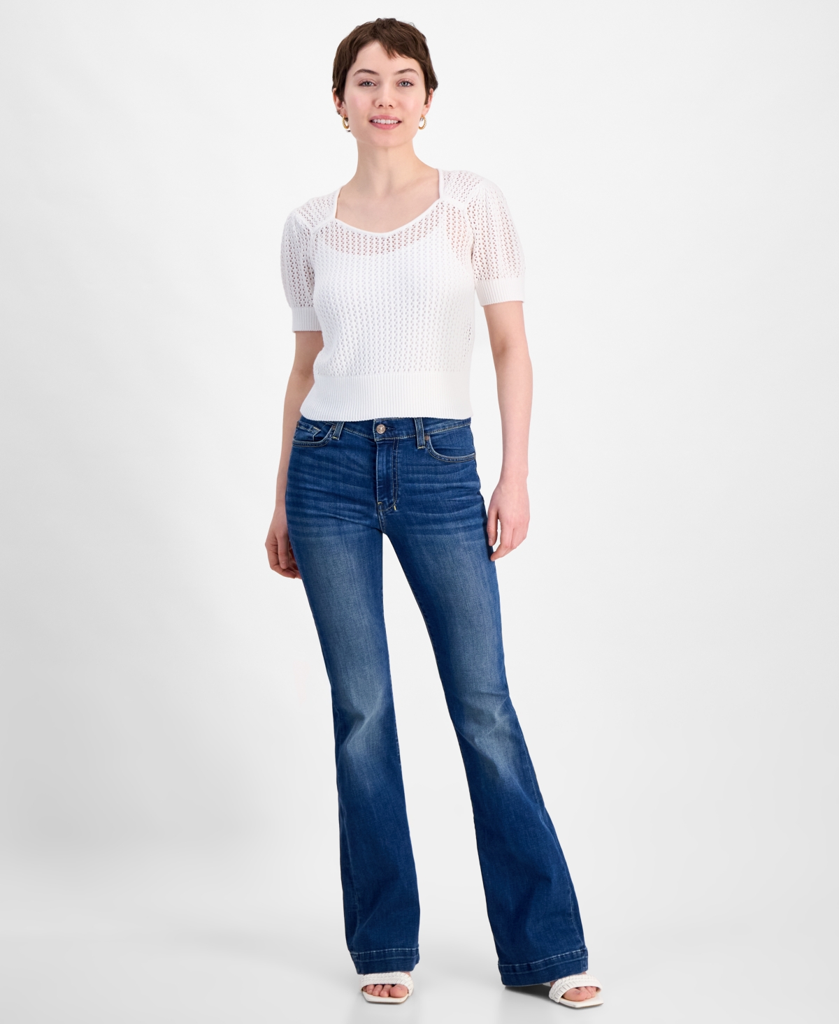 7 For All Mankind Women's Dojo Tailorless Flare-leg Jeans In Nylon Off White