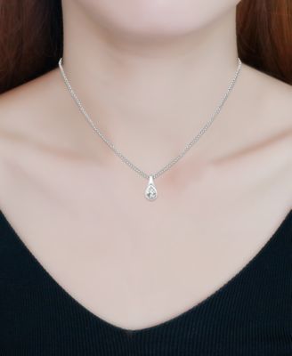 Cubic Zirconia Pear-Shaped Pendant Necklace in Sterling Silver, 16" + 2" extender, Exclusively at Macy's