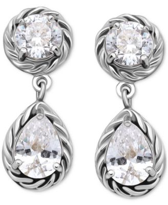 Cubic Zirconia Mixed Cut Rope Frame Drop Earrings