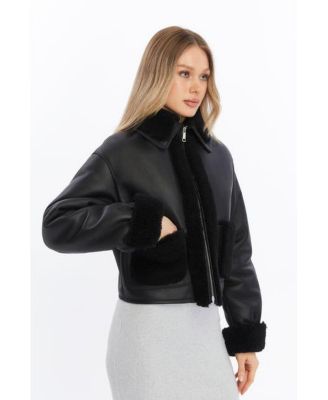 Women's Cropped Black Shearling Jacket