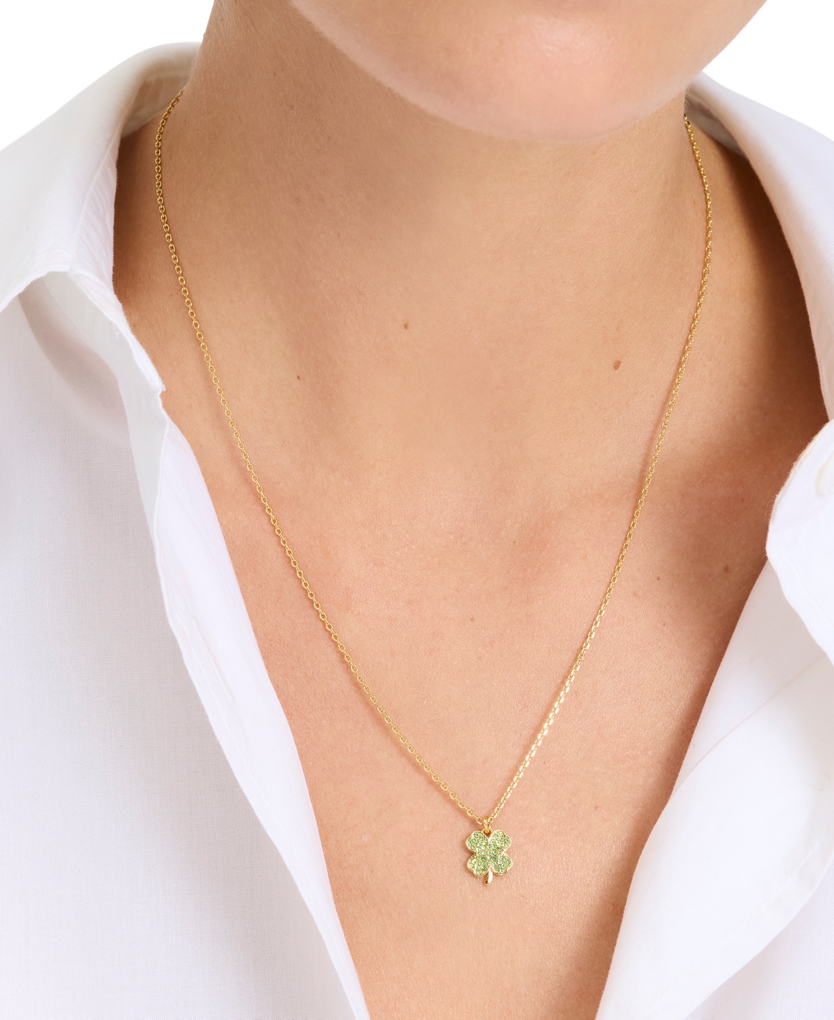 Shop Kate Spade Lucky Charm Gold-tone Pave Crystal Clover Pendant Necklace, 16" + 3" Extender In Green,gold