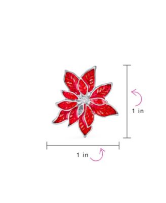 Large Statement Poinsettia Brooch Clip-On Earrings Set White Red Enamel Jewelry