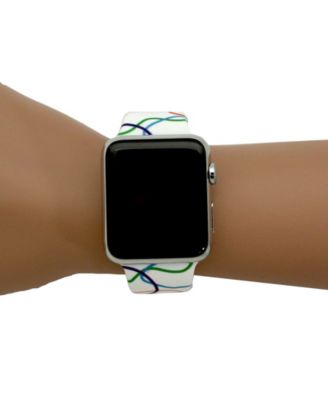 White & Colorful Stripes Printed Silicone Apple Watch Band