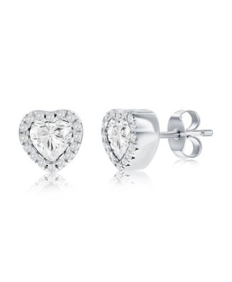 Sterling Silver, CZ Heart Stud Earrings