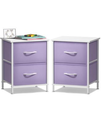 2 Pack Nightstand with 2 Drawers - Steel Frame, Wood Top & Easy Pull Fabric Bins