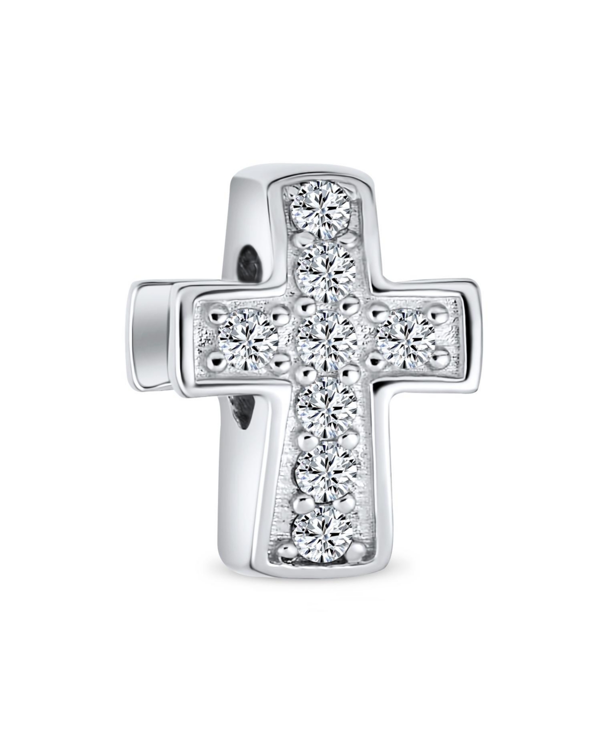 Bling Jewelry Simple Sparkling Cz Cross Charm Bead Communion & s Sterling Silver Fit