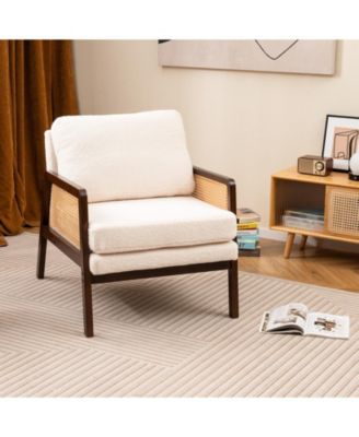 Mid Century Modern Accent Chair with Rattan Arms and Cushion