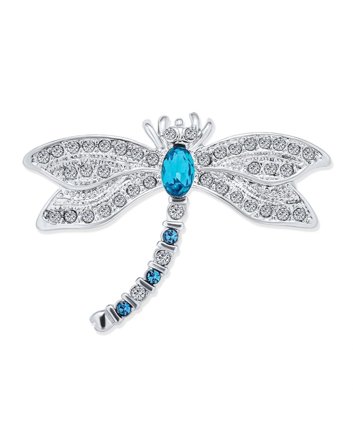 Dragonfly Firefly Brooch Pin Blue Cz Sapphire Insect Motif Rhodium Brass - Blue