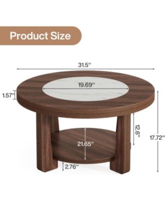 Coffee Table, 2-Tier Round Coffee Table with Heavy-Duty Wood Tabletop for Living Room