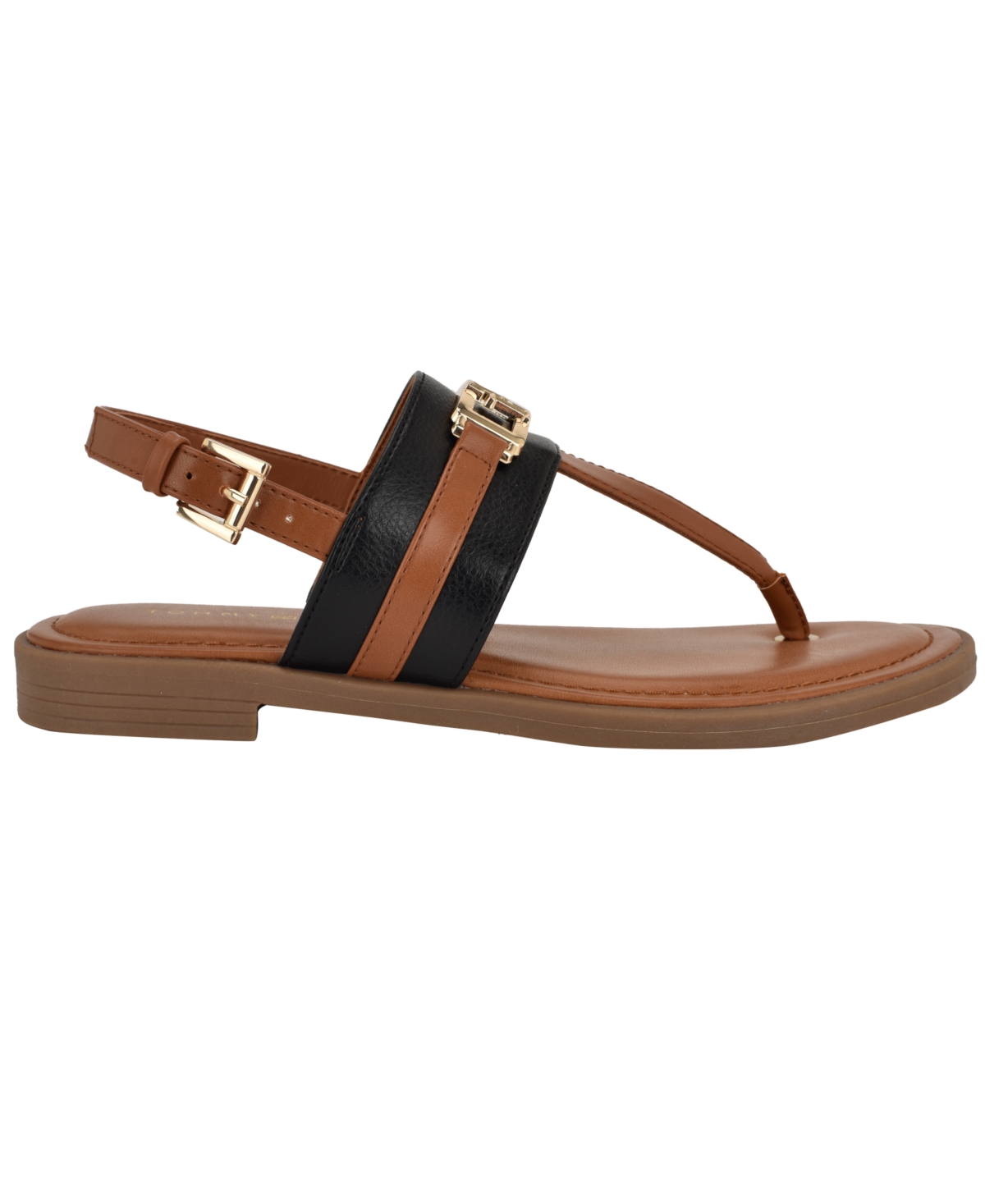 Tommy Hilfiger Women's Carree T-strap Flat Sandals In Black,brown