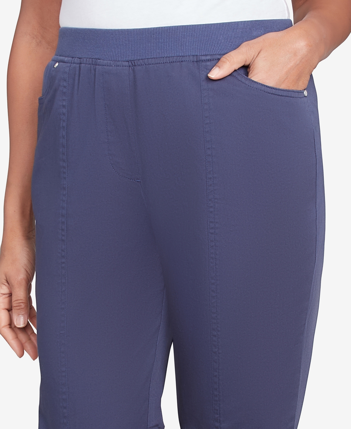 Alfred Dunner Plus Size Parrot Cay Novelty Cuff Tummy Control Capris Pants In Marine Blue