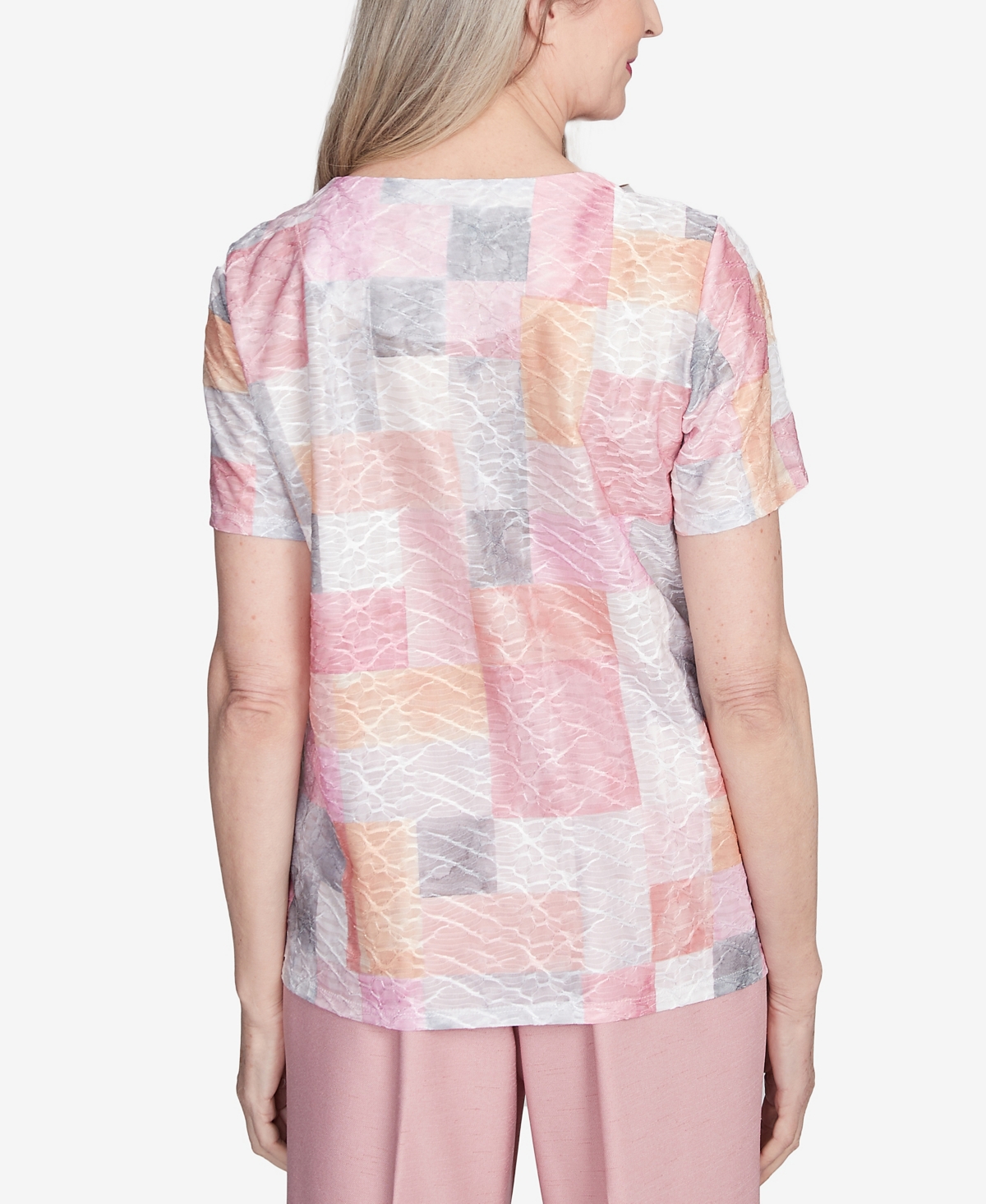 Alfred Dunner Women's Estate Of Mind Textured Colorblock Crew Neck Top In Multi Pink