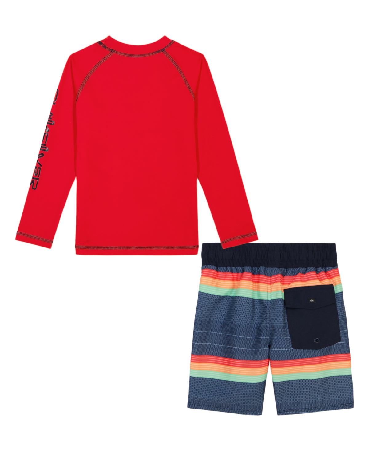 QUIKSILVER LITTLE AND TODDLER BOYS LONG SLEEVE RASHGUARD AND STRIPED BOARDSHORTS, 2 PIECE SET 