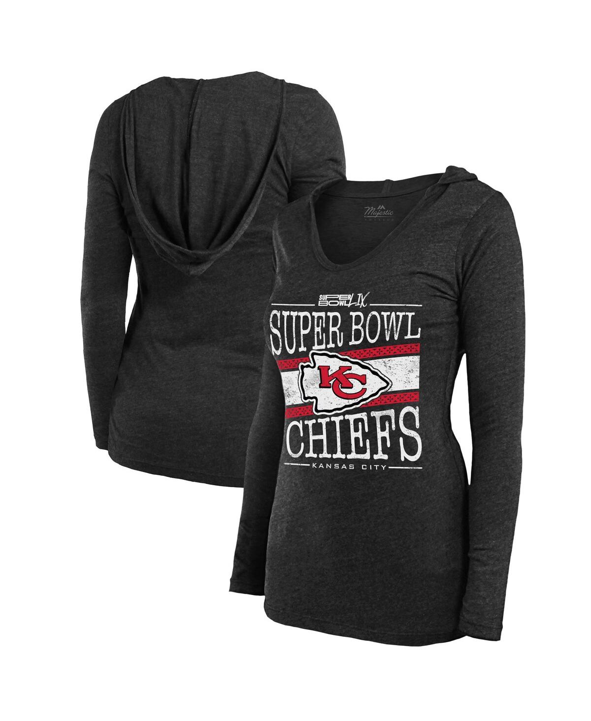 Women's Heather Charcoal Kansas City Chiefs Super Bowl Lix Dapper Tri-Blend V-Neck Long Sleeve Hoodie T-Shirt - Heather Charcoal