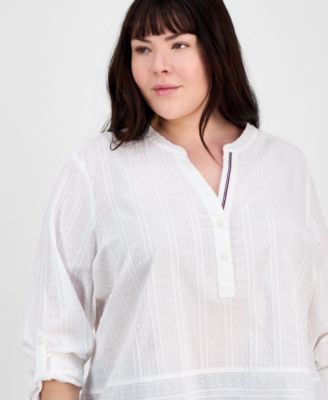 Plus Size Cotton Metallic Clip-Dot Popover Tunic, Exclusively at Macy's 