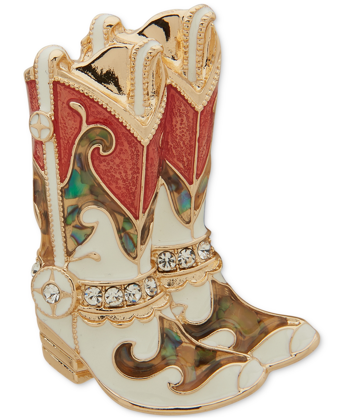 Gold-Tone Multi-Stone Cowboy Boots Pin - Multi