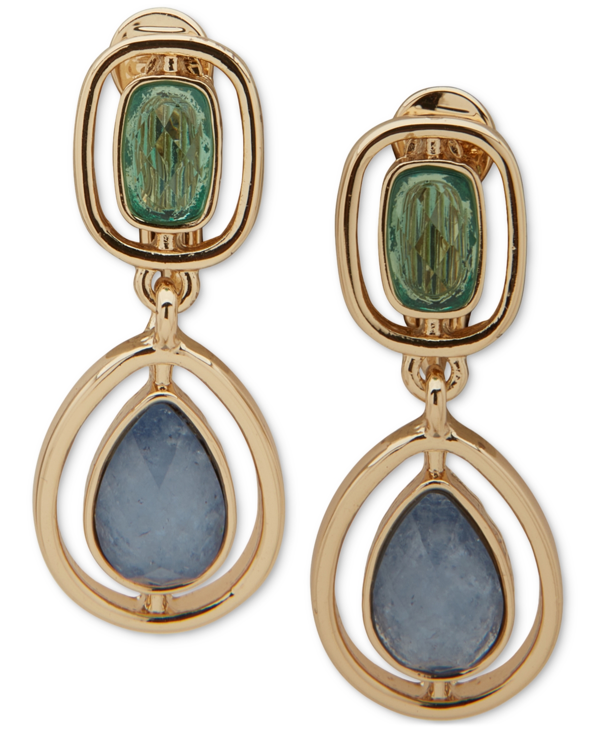 Gold-Tone Crystal Double-Stone Drop Clip Earrings - Multi