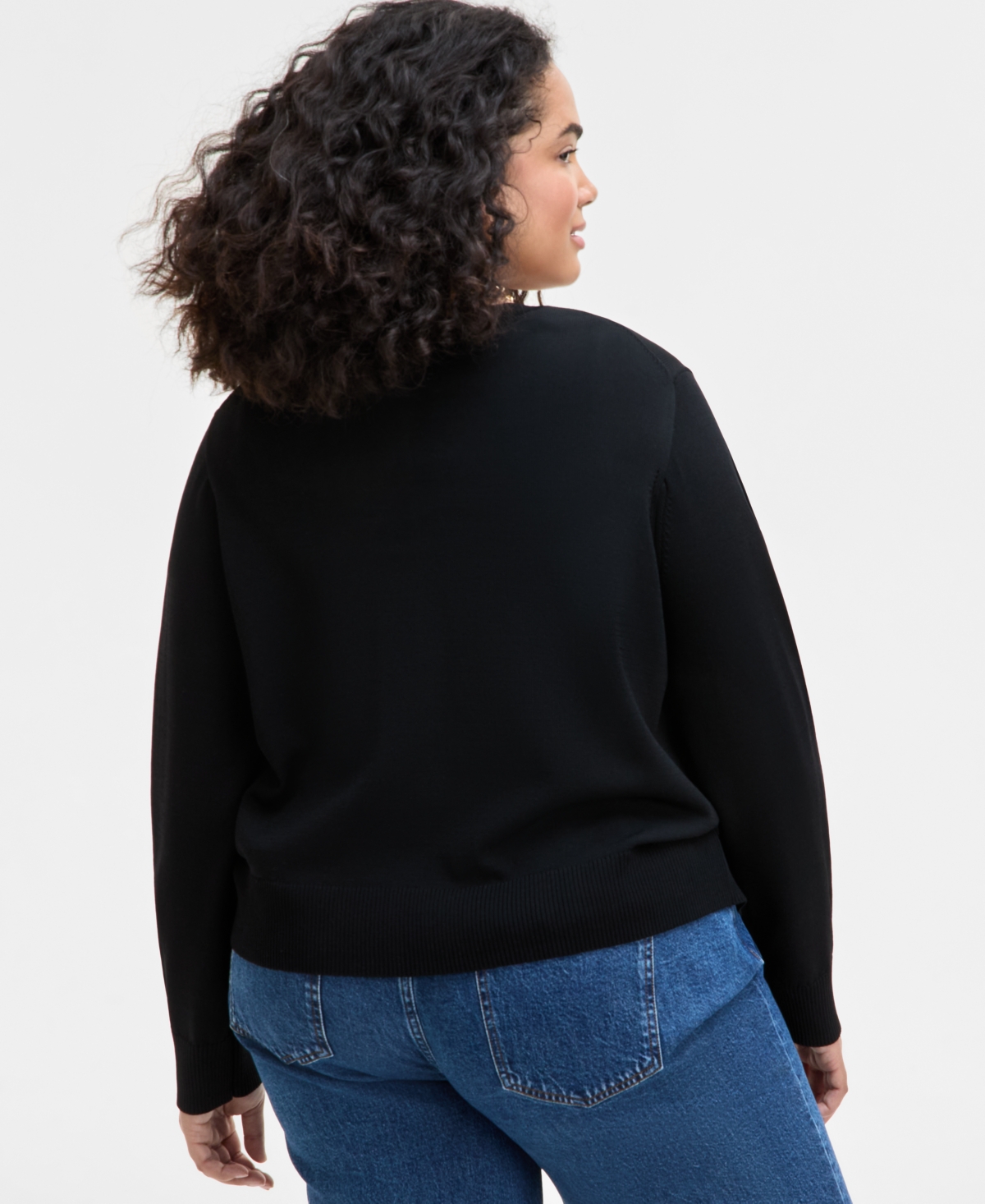 On 34th Trendy Plus Size Sweater Cardigan, Exclusively At Macy's In Deep Black