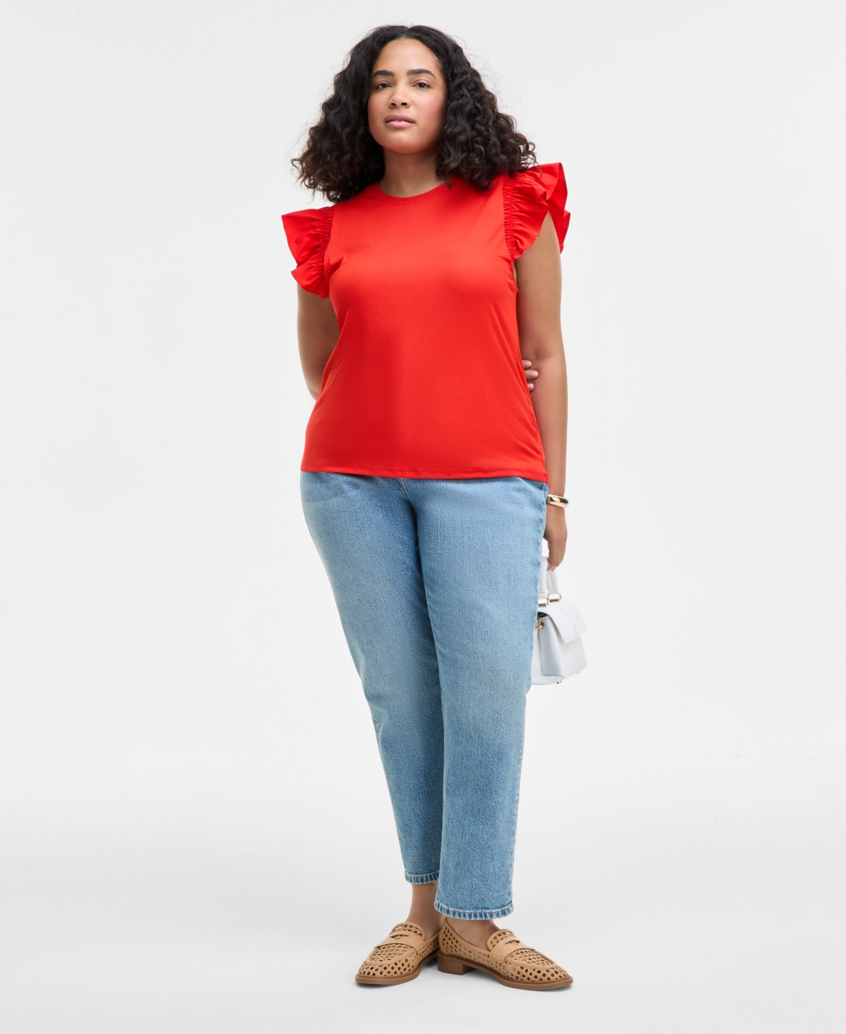 On 34th Women's Ruffle-sleeve Knit Top, Created For Macy's In Fiery Red