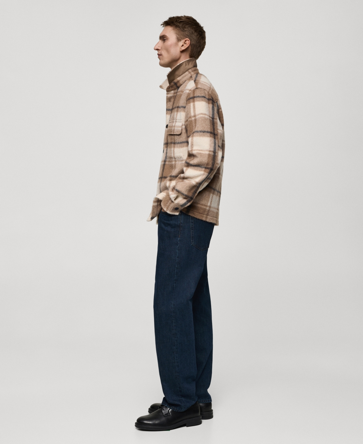 Mango Textured Check Flannel Overshirt In Beige
