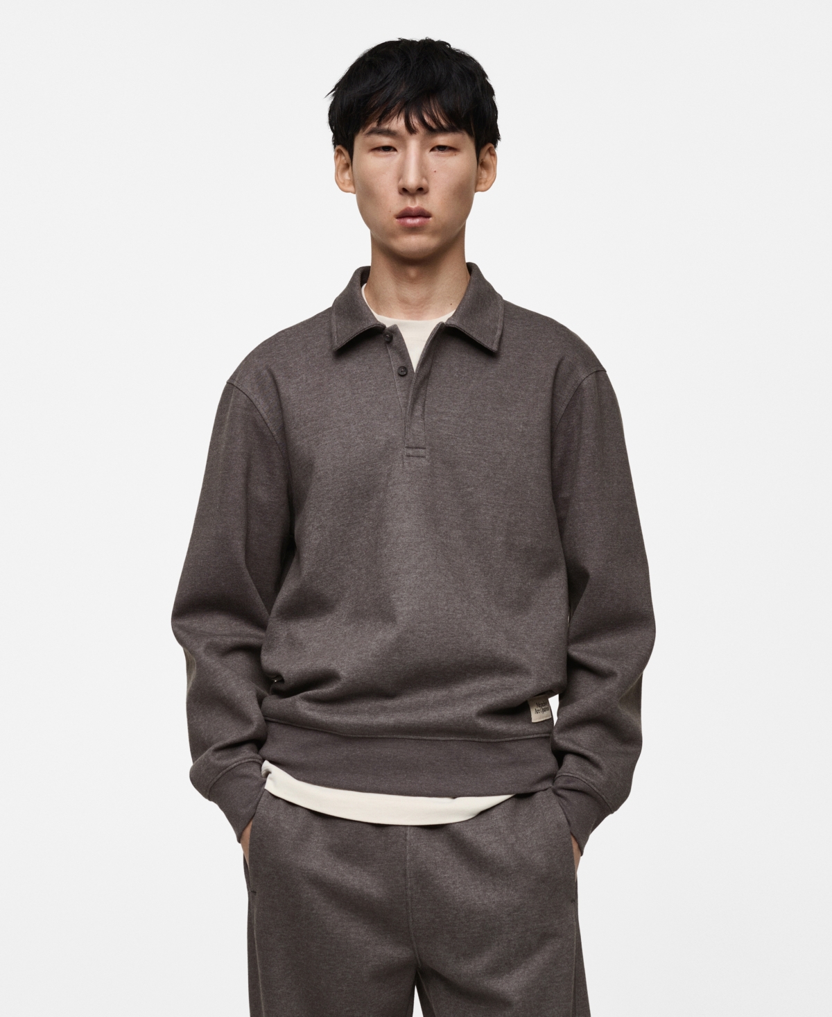 Mango Men's Slim-fit Embroidered Polo-collar Pullover In Medium Heather Gray