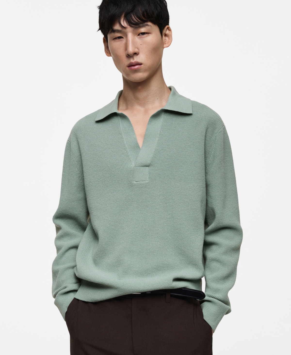Mango Men's Slim-fit Knit Wool-blend Polo Sweater In Aqua Green