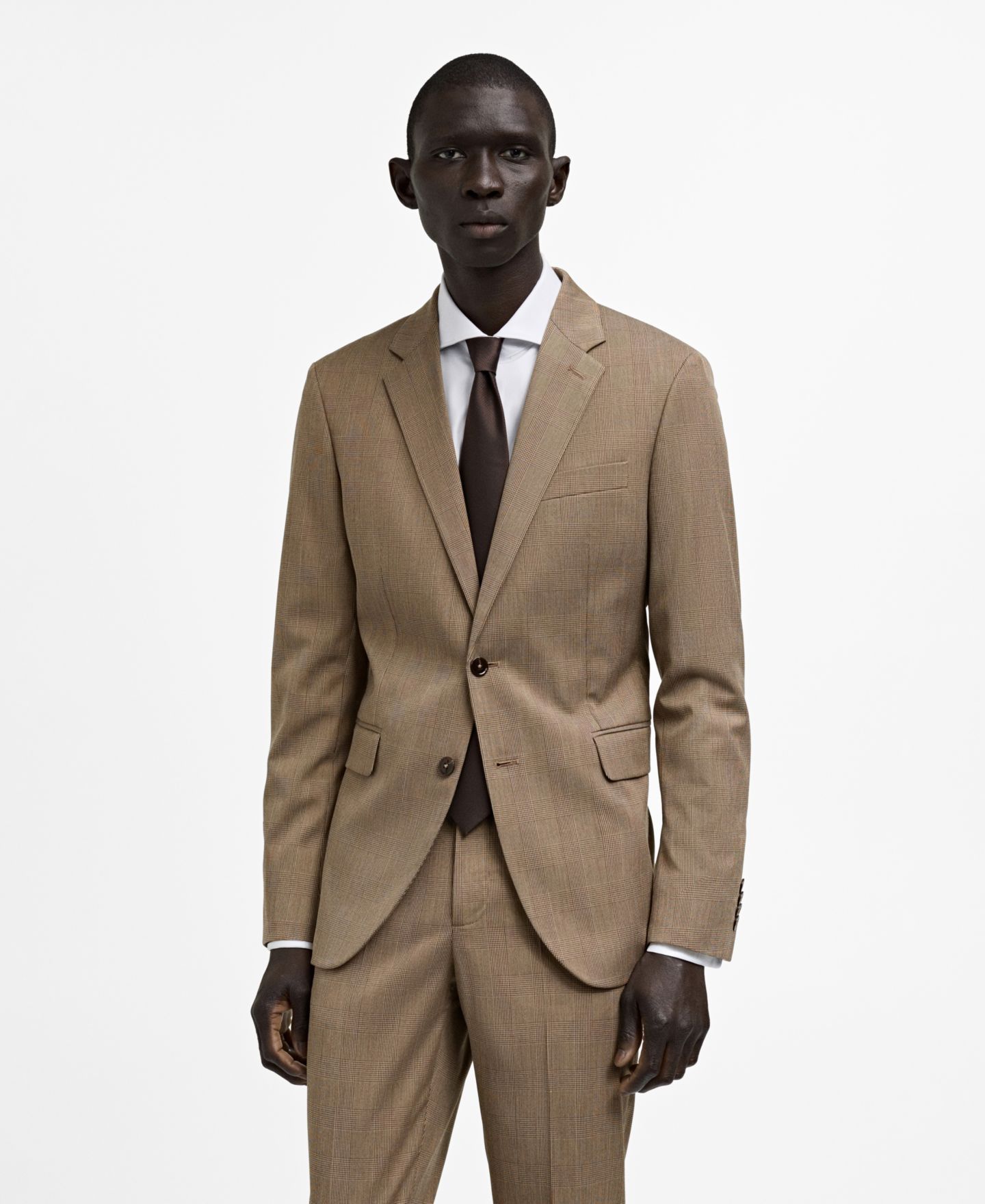 Мужской пиджак MANGO Prince Of Wales Slim-Fit Suit Blazer, цвет: Средний коричневый — фото 1