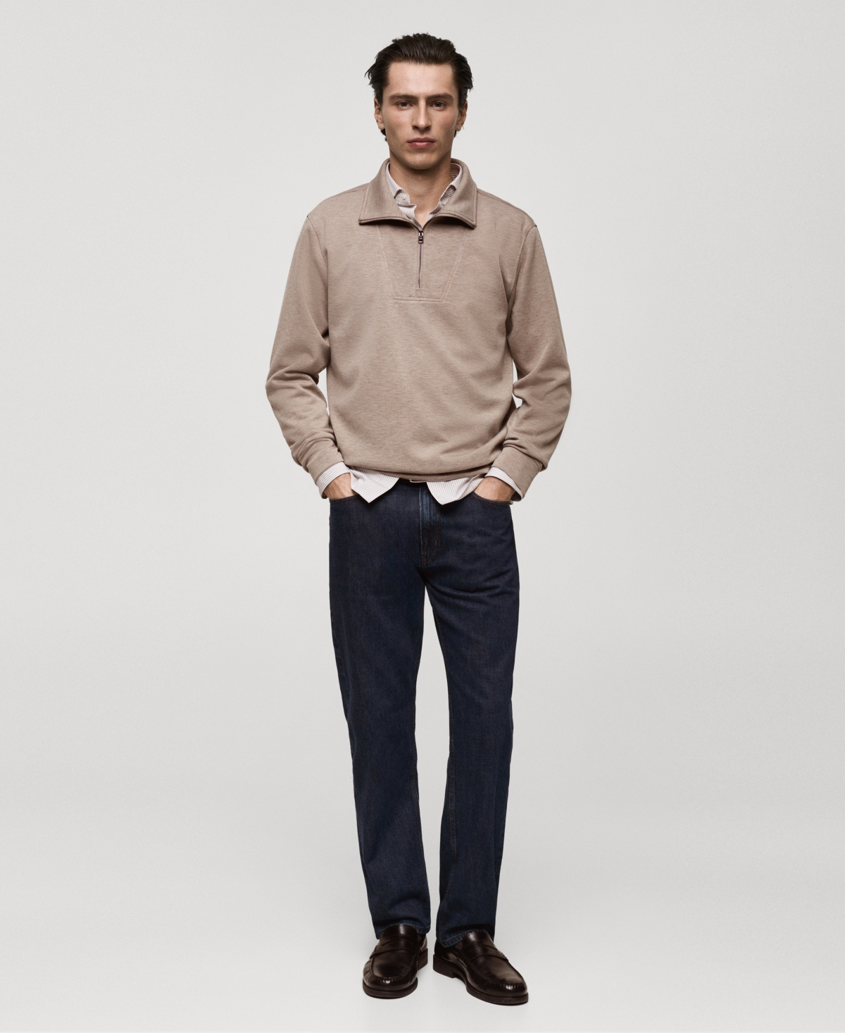 Mango Men's Funnel-neck Quarter-zip Sweatshirt In Mink Gray