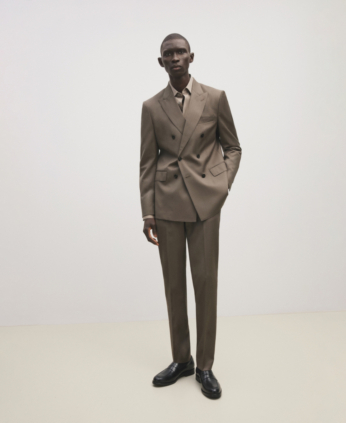 Mango Men's Double-breasted Wool Herringbone Suit Jacket In Medium Brown