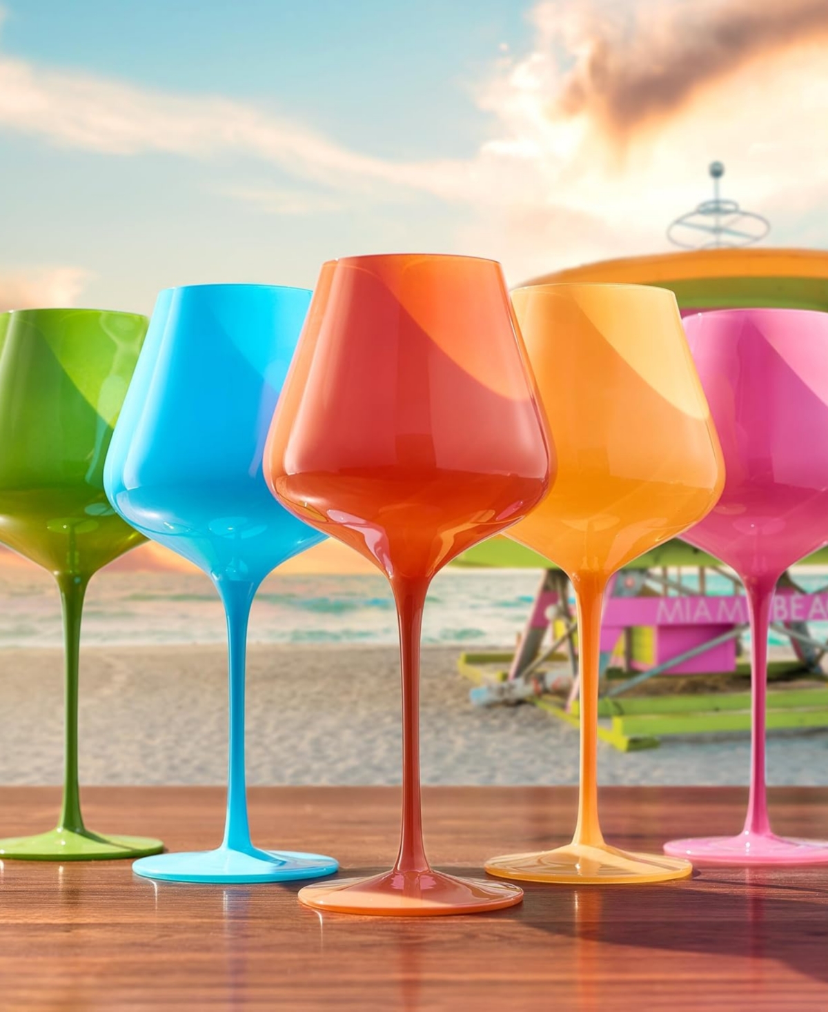 The Wine Savant Colors Of South Beach Miami Wine Glasses, Set Of 5 In Multicolor