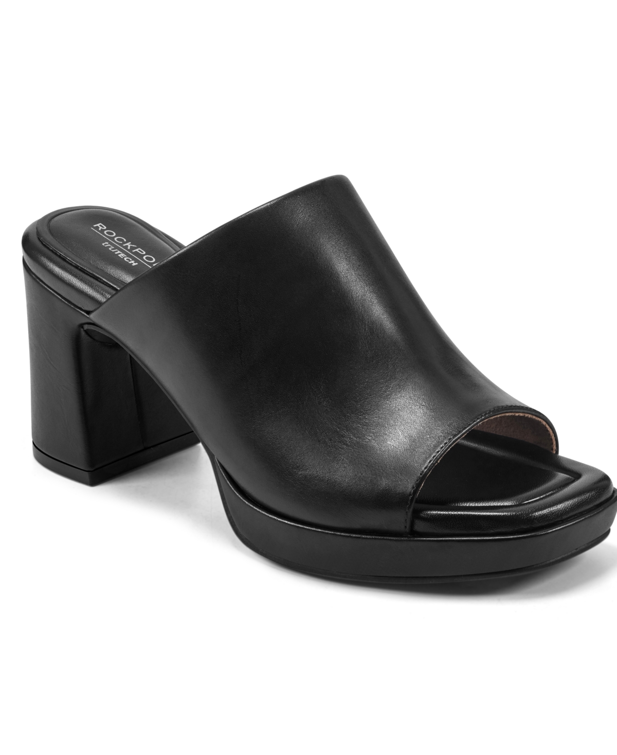 Shop Rockport Women's Aurielia Slide Block Heel Dress Sandals In Black Leather
