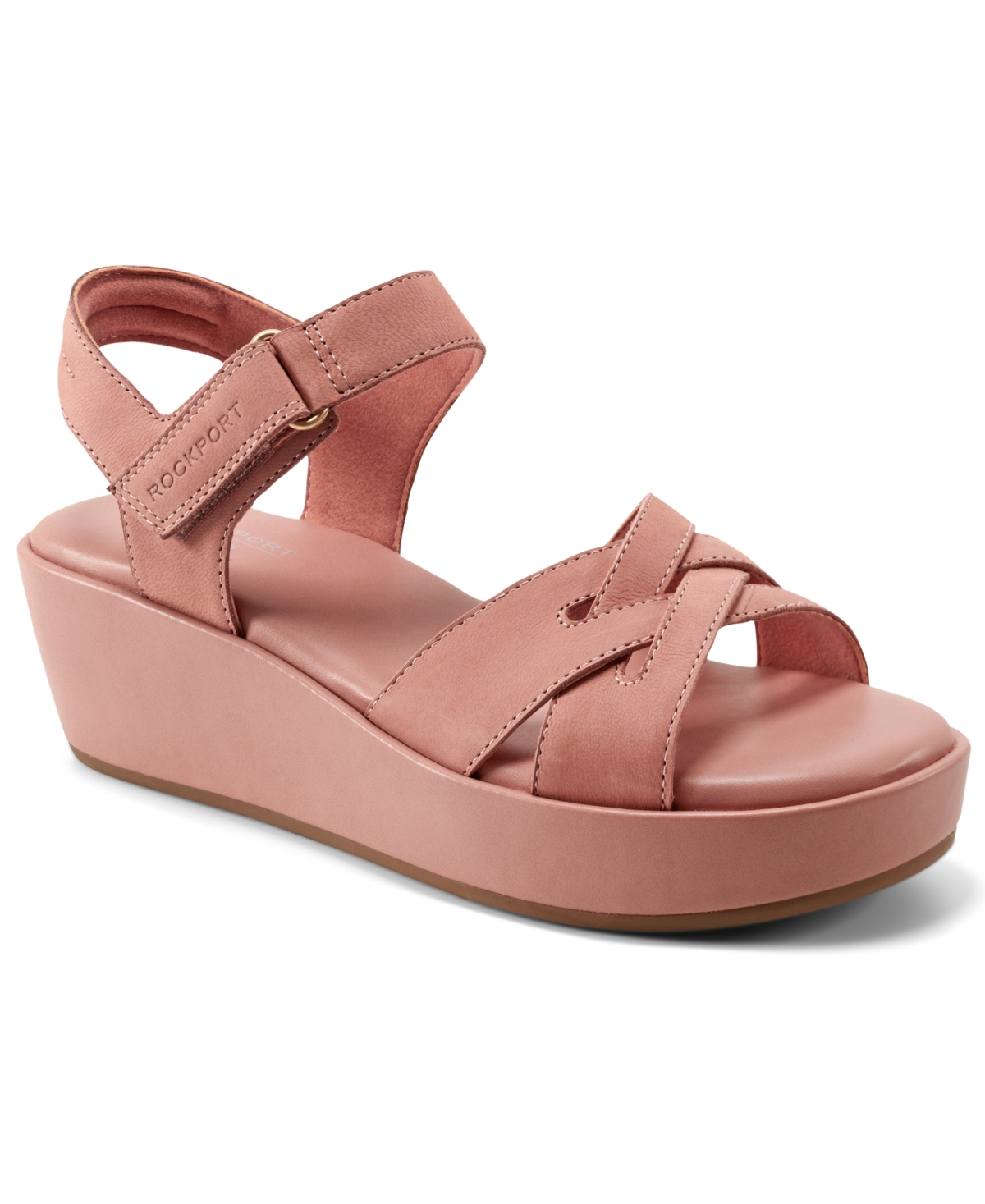 Shop Rockport Women's Amira Strappy Open Toe Casual Wedge Sandals In Dusty Rose Nubuck