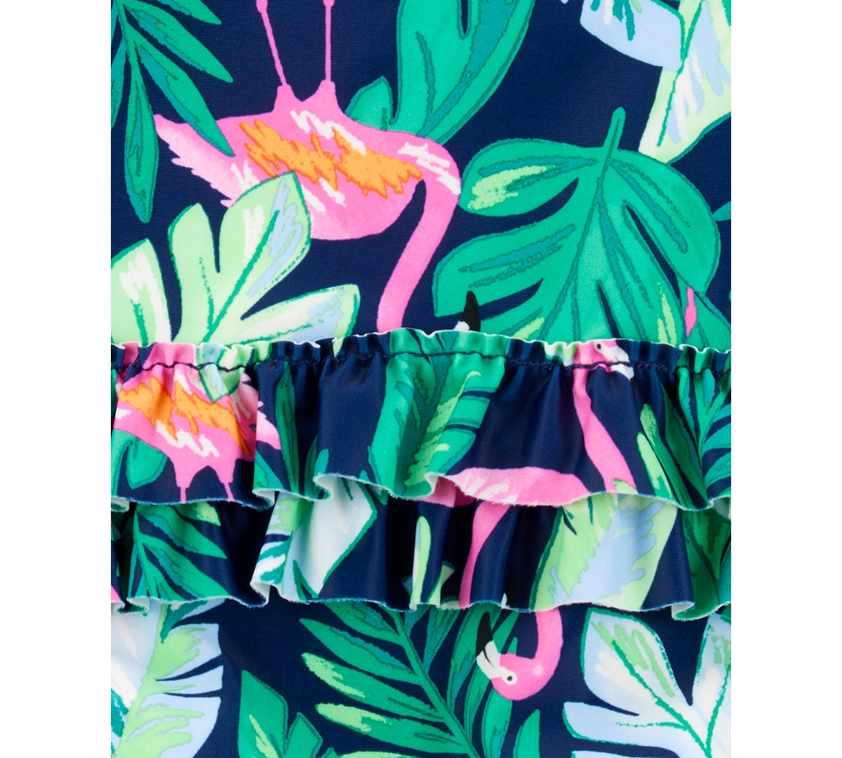 Carter's Baby Girls One-piece Tropical Flamingo Rash Guard Swimsuit In Blue Floral