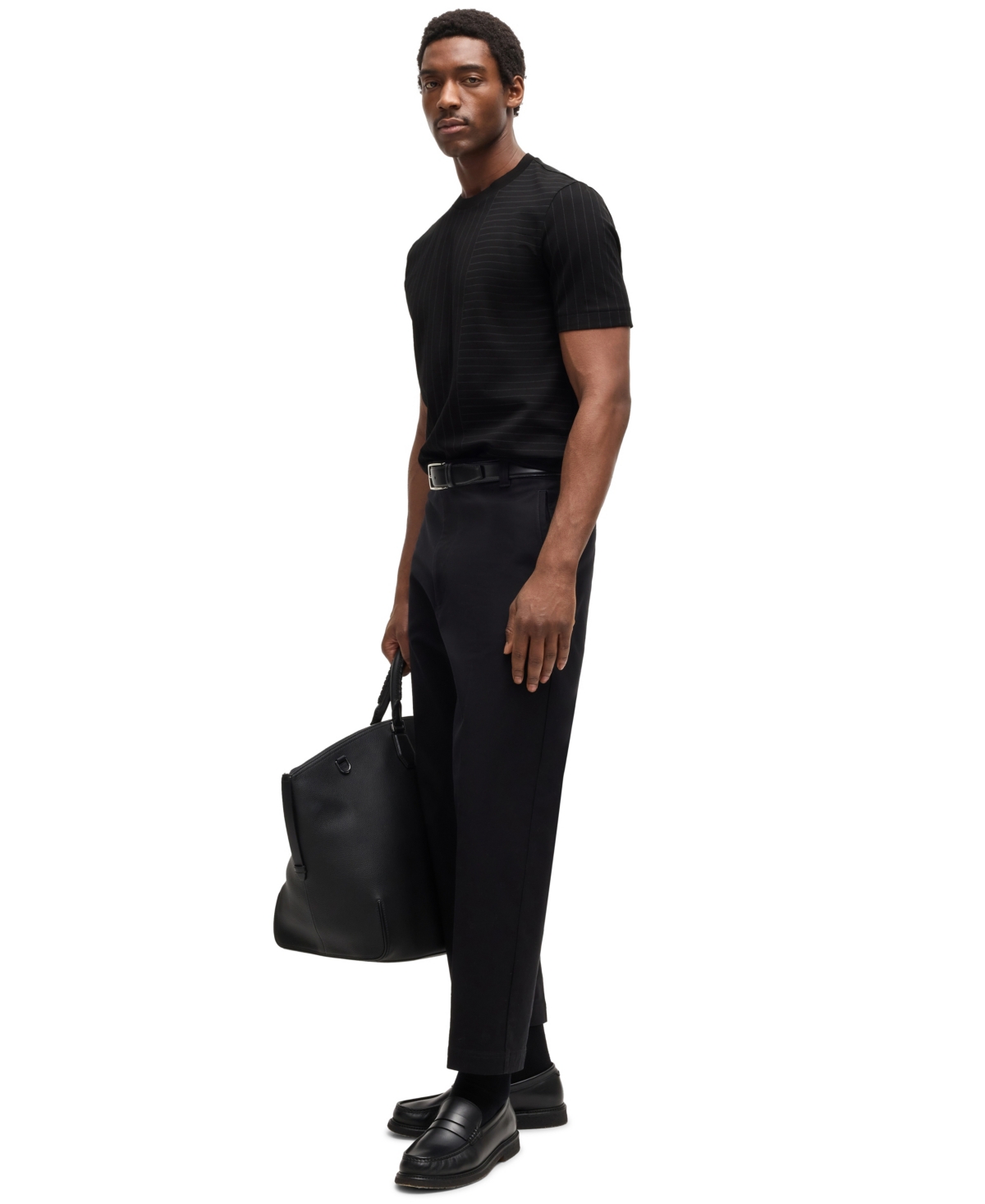 Hugo Boss Boss By  Men's Pinstripe Mercerized Cotton Regular-fit T-shirt In Black