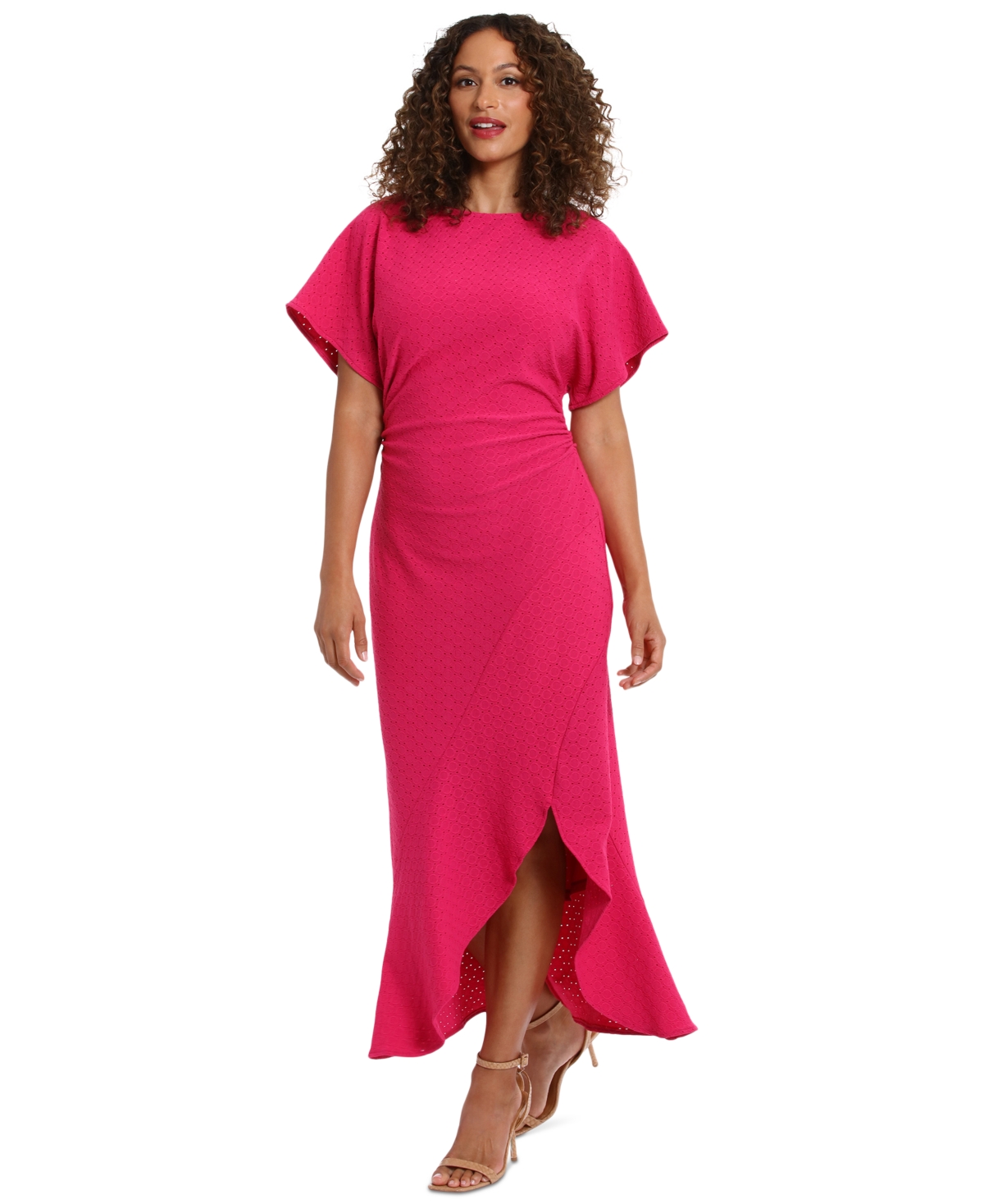 Women's Boat-Neck Flutter-Sleeve Dress - Fuchsia