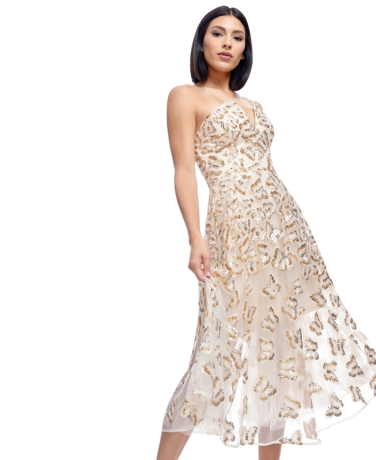Women's Briella Butterfly Sequin Strapless Fit & Flare Dress - Champagne Multi