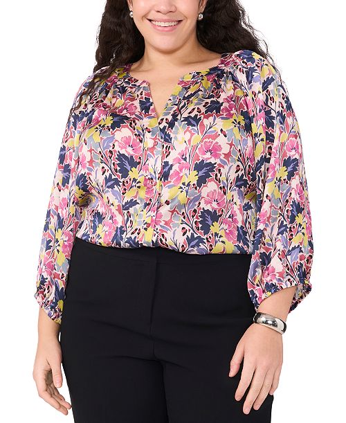 alfani Vince Camuto Plus Size Printed Raglan-Sleeve Blouse Women's Fashion Shoes & Accessories