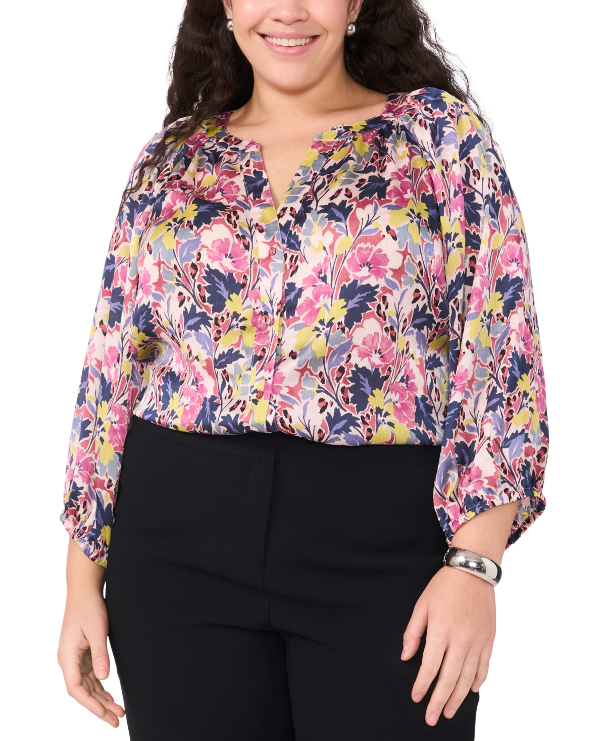 VINCE CAMUTO PLUS SIZE PRINTED RAGLAN-SLEEVE BLOUSE 