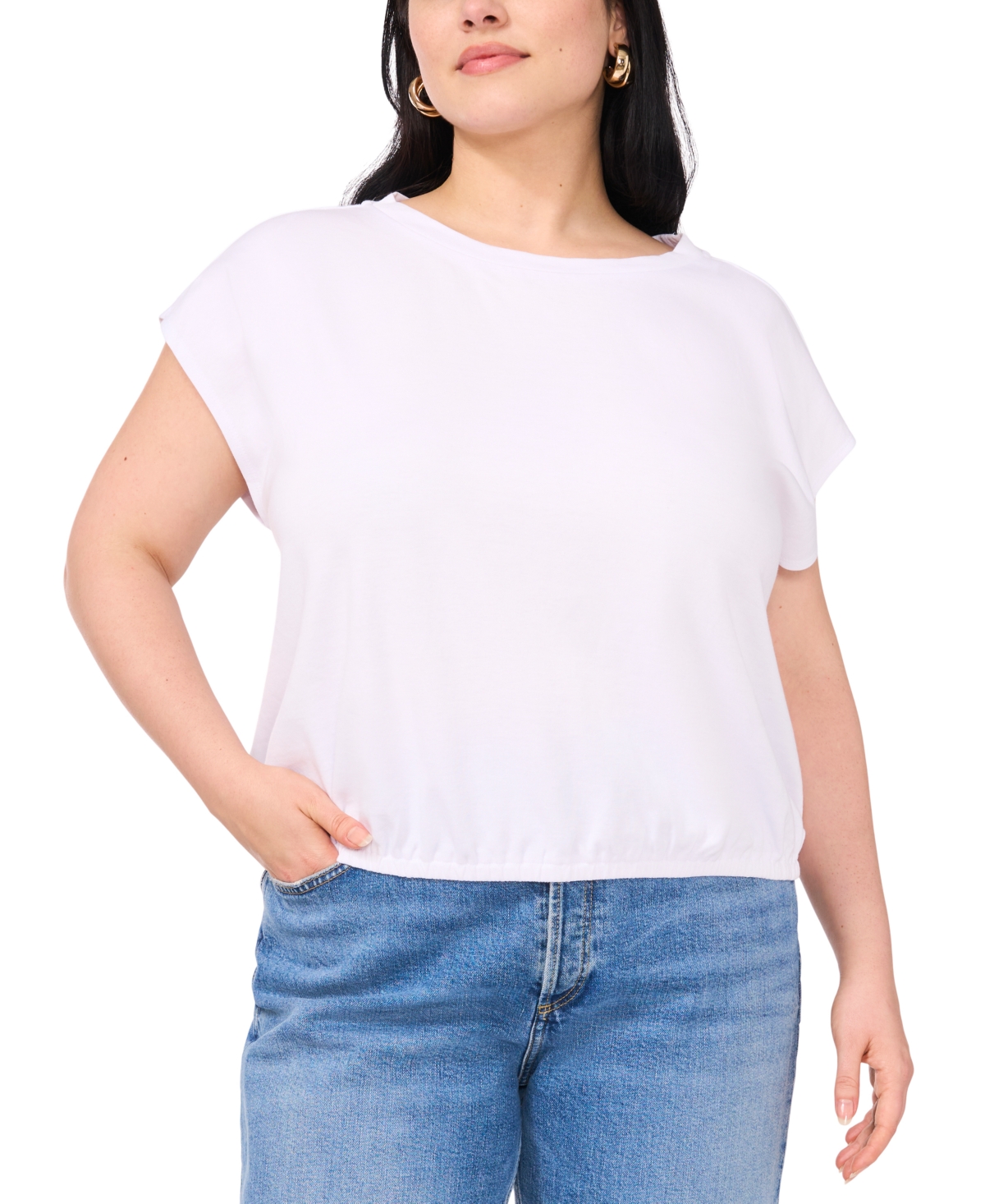VINCE CAMUTO PLUS SIZE ELASTIC-HEM CAP-SLEEVE TOP 