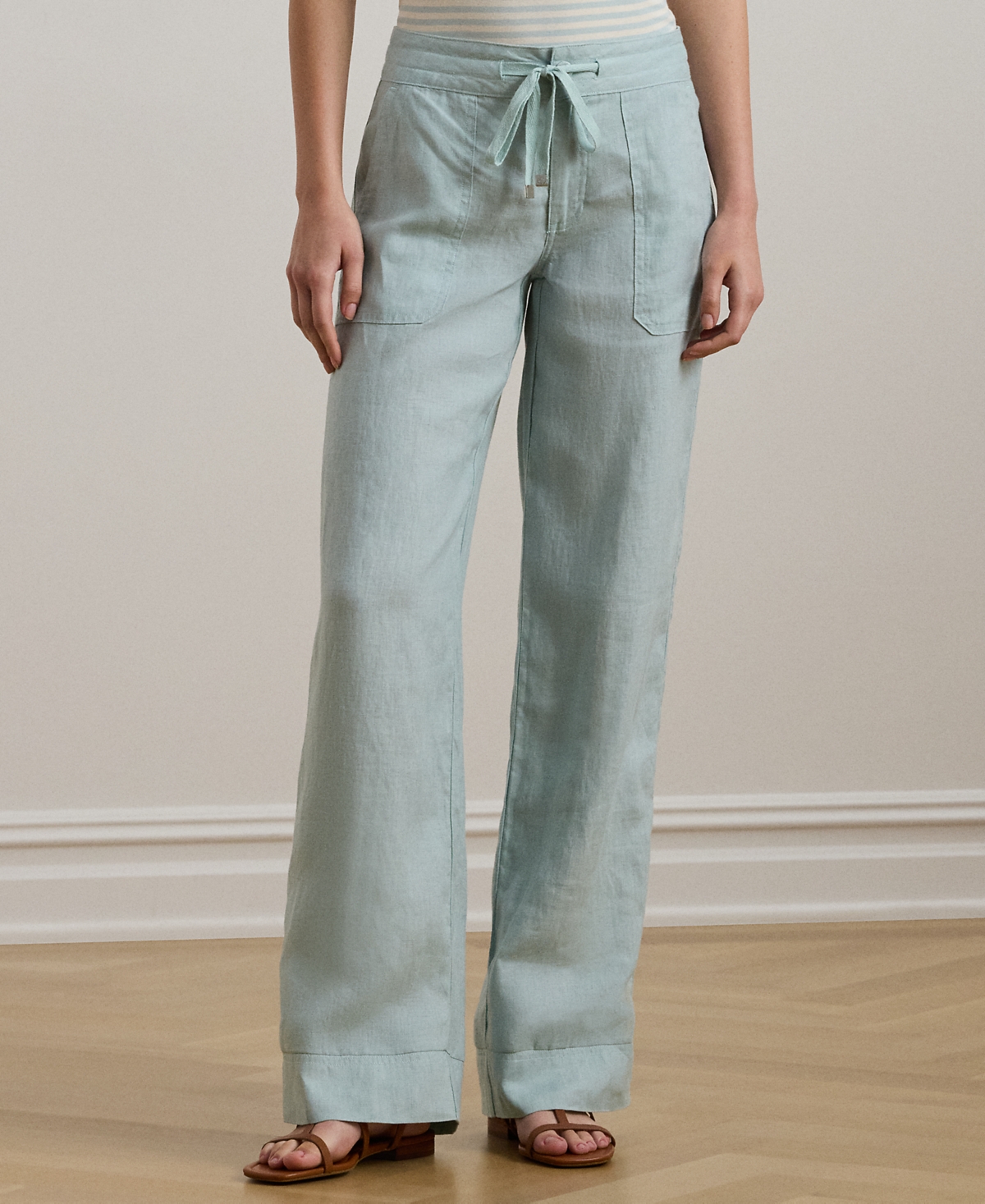 Ralph Lauren Petite Wide-leg Linen Pants In Aqua Pearl