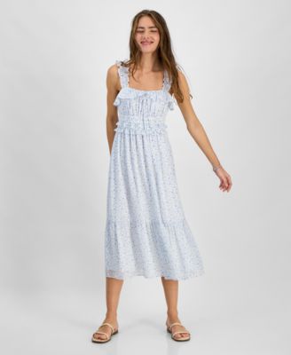 Juniors' Ruffled Square-Neck Sleeveless Midi Dress