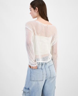 Juniors' Shimmer Open-Knit Sweater