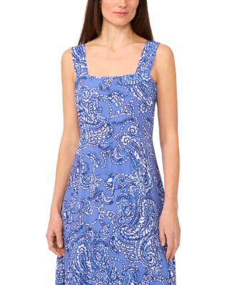 Women's Paisley-Print Square-Neck Smocked-Back Sleeveless Maxi Dress