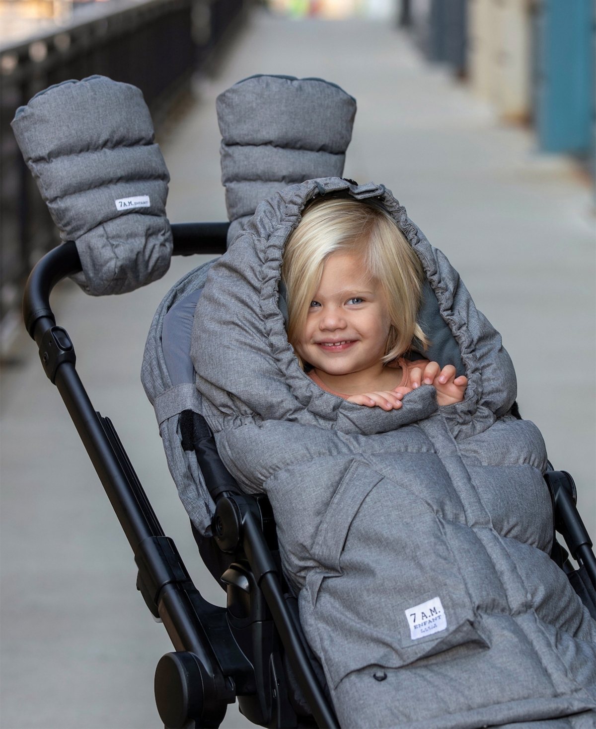 Shop 7am Enfant Hook Loop Warmuffs In Heather Gray