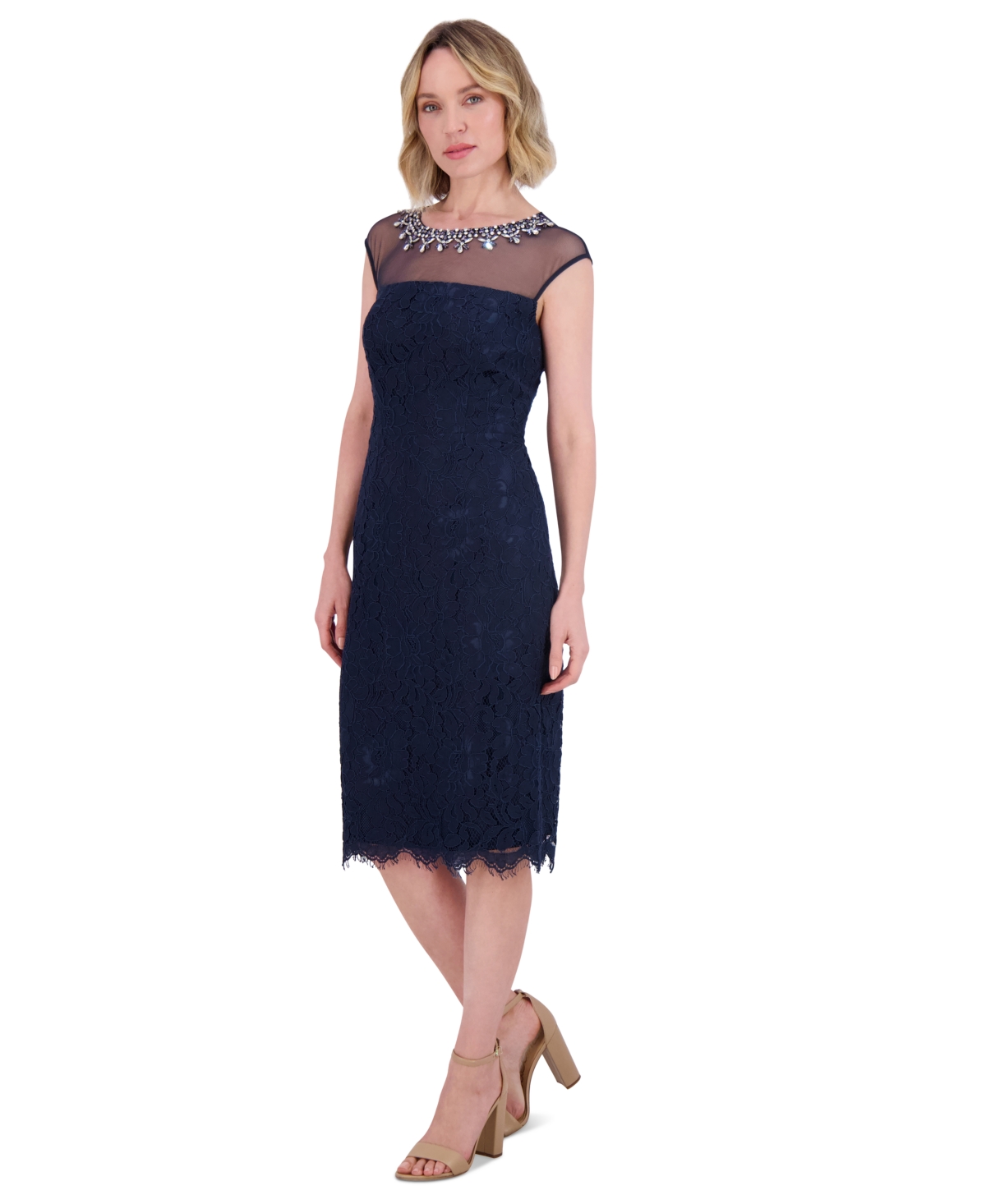 ELIZA J PETITE EMBELLISHED LACE SHEATH DRESS 
