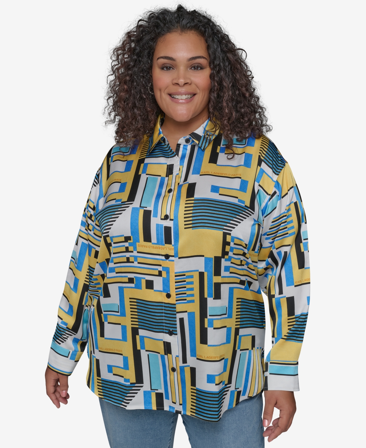 KARL LAGERFELD PLUS SIZE OVERSIZE BUTTON-FRONT UTILITY BLOUSE 