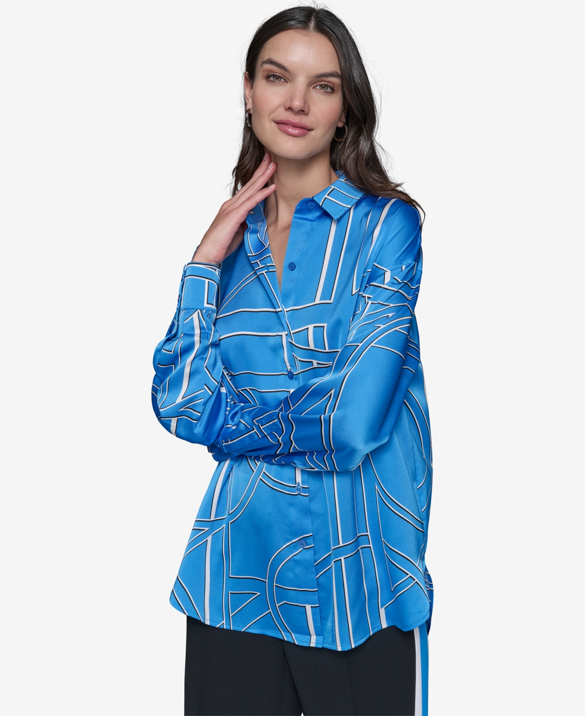 KARL LAGERFELD PLUS SIZE OVERSIZE BUTTON-FRONT UTILITY BLOUSE 