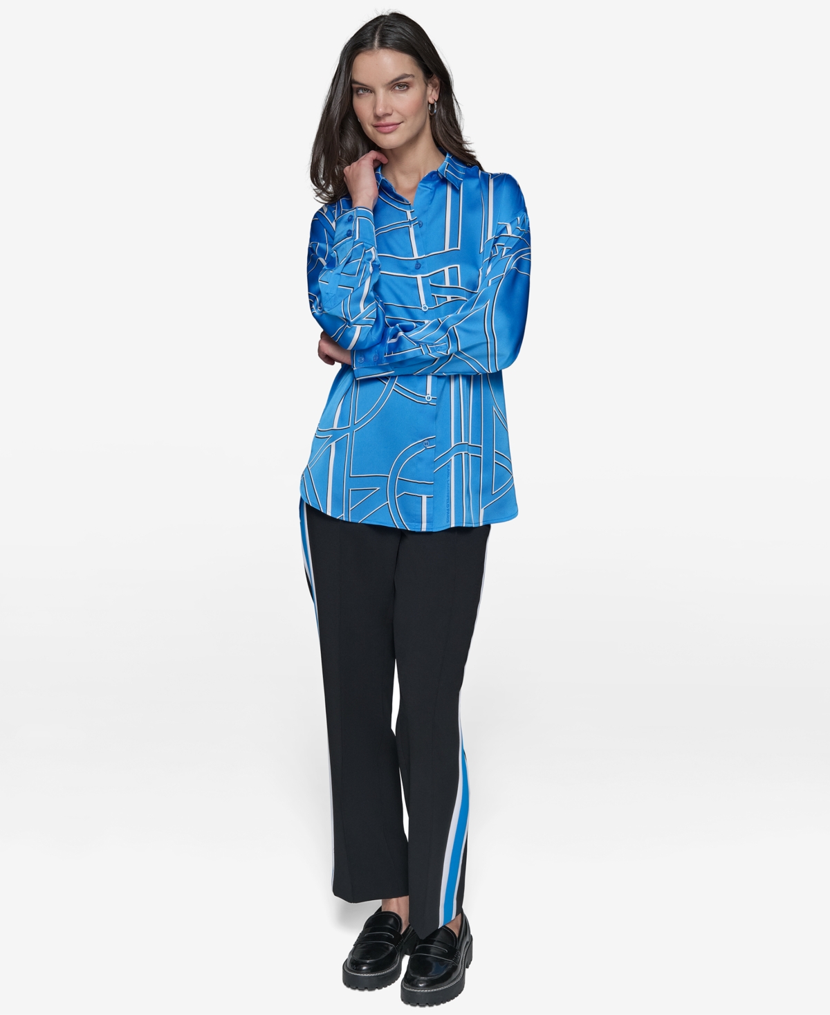 KARL LAGERFELD PLUS SIZE OVERSIZE BUTTON-FRONT UTILITY BLOUSE 