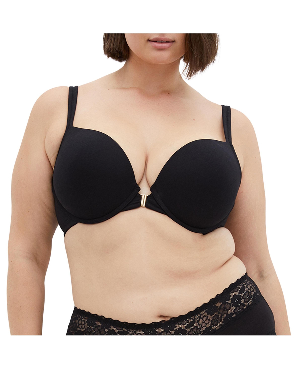 Plus Size Smooth & Chic Front Close Cotton Push Up Bra - Black