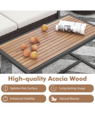 2 Pieces Patio PE Wicker Furniture Set with Acacia Wood Coffee Table